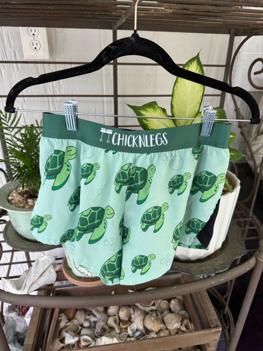 ChicknLegs Women's Sea Turtle Print Athletic Shorts in Mint Green